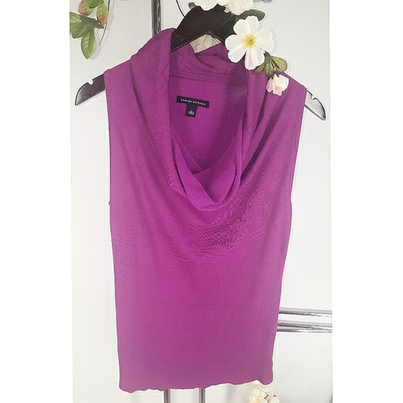 Banana Republic💜Fuchsia Cowl Neck Sleeveless Stretchy Knit Top - Picture 1 of 4
